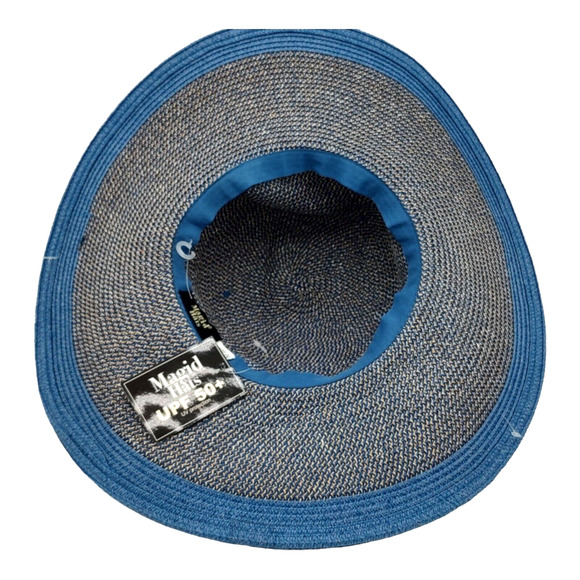 NEW Blue Woven Floppy Summer UPF 50+ Boho Hat by Madrid Hats Easy Pack Easy Wear - Picture 2 of 11